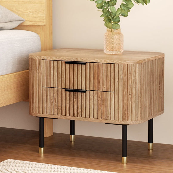 Artiss Bedside Table 2 Drawers Paulownia Wood Pine - RnR Galore