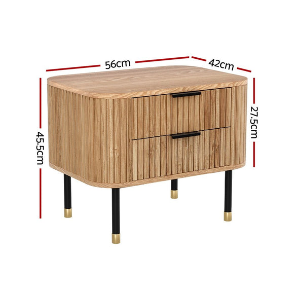 Artiss Bedside Table 2 Drawers Paulownia Wood Pine - RnR Galore