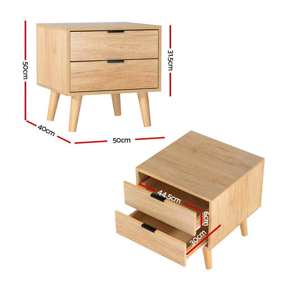 Artiss Bedside Table 2 Drawers - Pine - RnR Galore