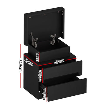 Artiss Bedside Table LED 2 Drawers Lift - up Storage - COLEY Black - RnR Galore
