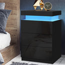 Artiss Bedside Table LED 3 Drawers - COLEY Black - RnR Galore