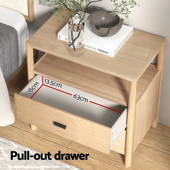 Artiss Bedside Table Nightstand 2 Drawers - Pine - RnR Galore