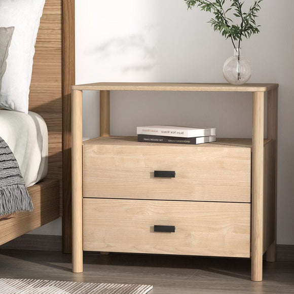 Artiss Bedside Table Nightstand 2 Drawers - Pine - RnR Galore
