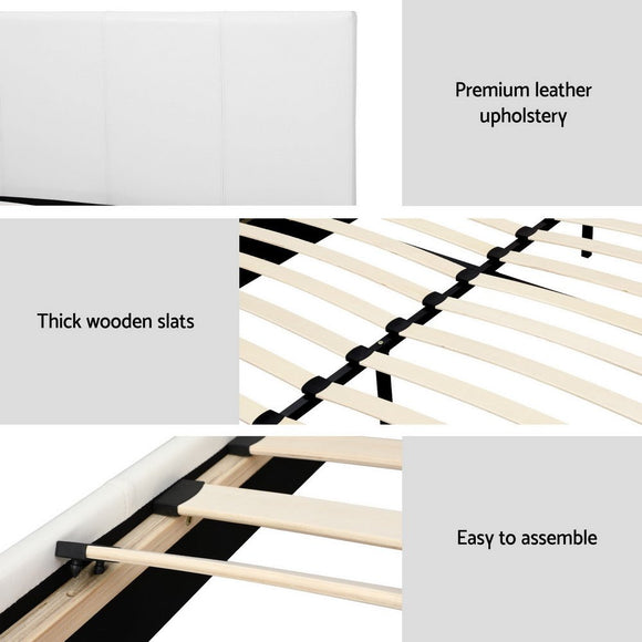 Artiss BedStory Queen Bed Frame Set with Hybrid Mattress and Leather Frame Medium White - RnR Galore