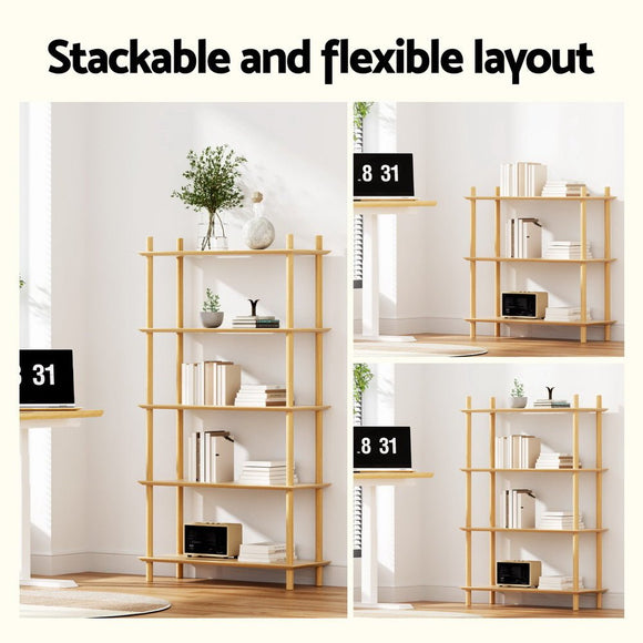 Artiss Bookshelf 5 Tiers Bookcase Display Shelves Wooden Storage Stand Rack Pine - RnR Galore
