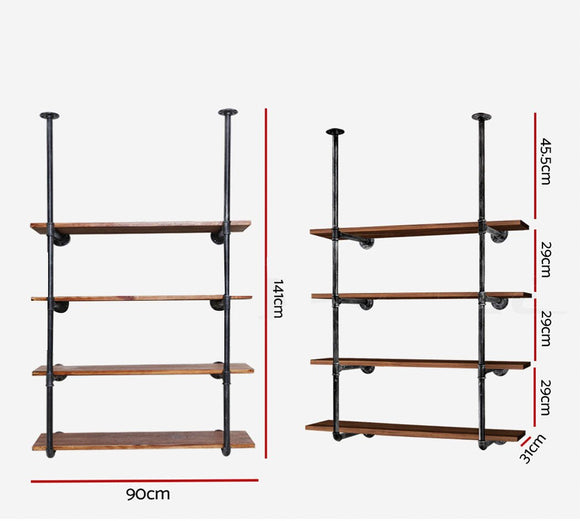 Artiss Bookshelf DIY Pipe Shelf 4 Tiers - INGE - RnR Galore