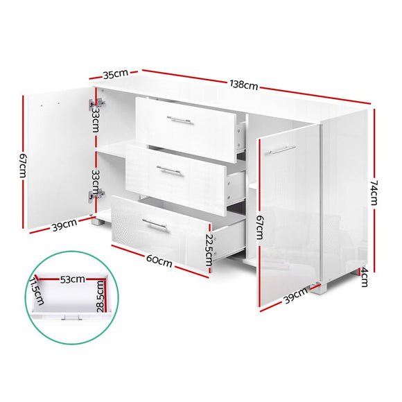 Artiss Buffet Sideboard High Gloss - White - RnR Galore