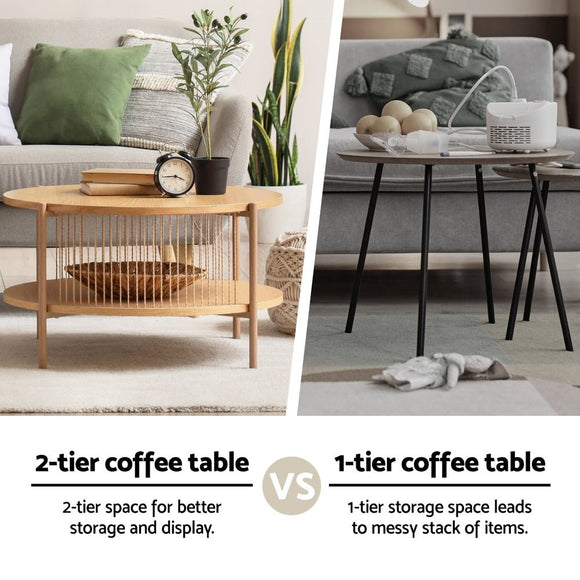 Artiss Coffee Table 2 - Tier Round Wood - RnR Galore