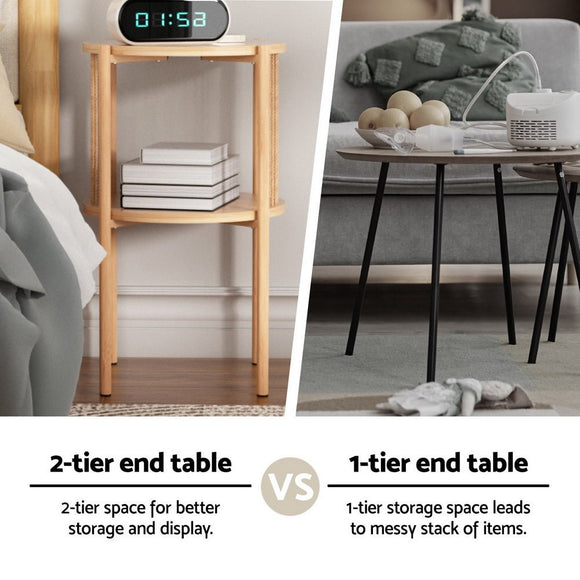 Artiss Coffee Table 2 - Tier Round Wood - RnR Galore