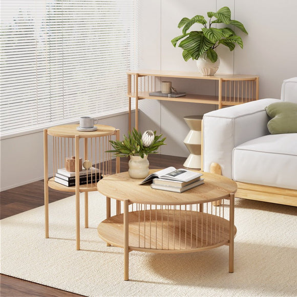 Artiss Coffee Table 2 - Tier Round Wood - RnR Galore