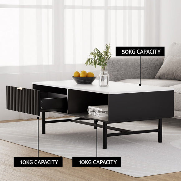 Artiss Coffee Table Drawer Storage Shelf Black - RnR Galore