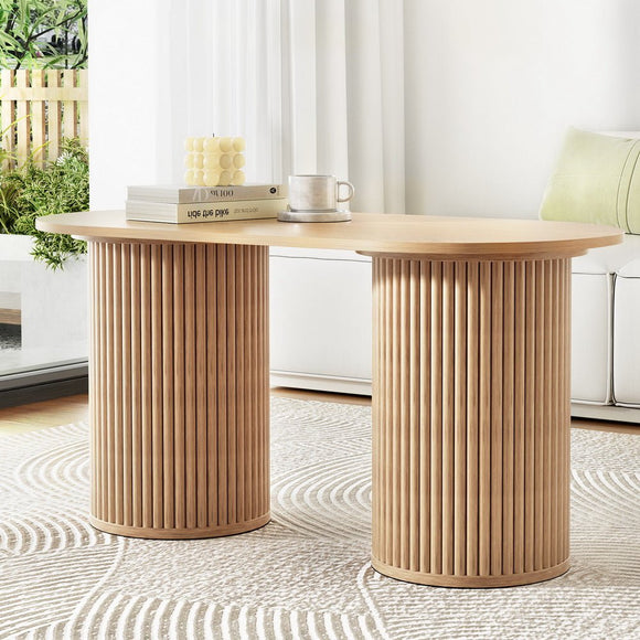 Artiss Coffee Table Oval 100CM Pine Samuel - RnR Galore