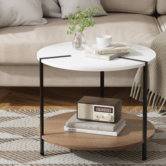 Artiss Coffee Table Side Table Round White Cedric - RnR Galore
