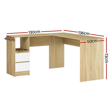 Artiss Computer Desk Drawer Cabinet L - Shape Oak 136CM - RnR Galore
