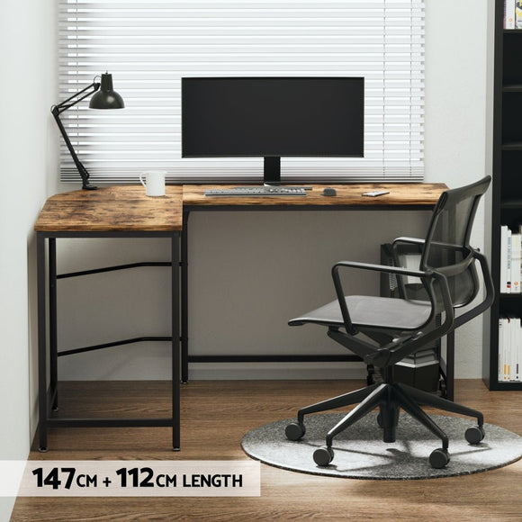 Artiss Computer Desk L - Shape CPU Stand Brown 147CM - RnR Galore