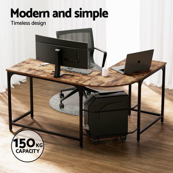 Artiss Computer Desk L - Shape CPU Stand Brown 147CM - RnR Galore