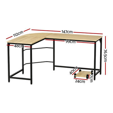 Artiss Computer Desk L - Shape CPU Stand Oak 147CM - RnR Galore
