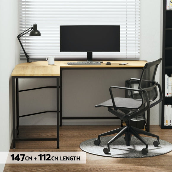 Artiss Computer Desk L - Shape CPU Stand Oak 147CM - RnR Galore