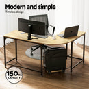 Artiss Computer Desk L - Shape CPU Stand Oak 147CM - RnR Galore