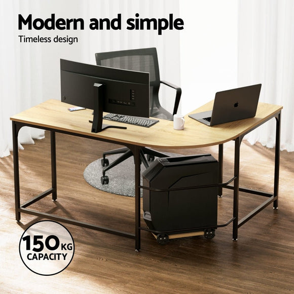 Artiss Computer Desk L - Shape CPU Stand Oak 147CM - RnR Galore