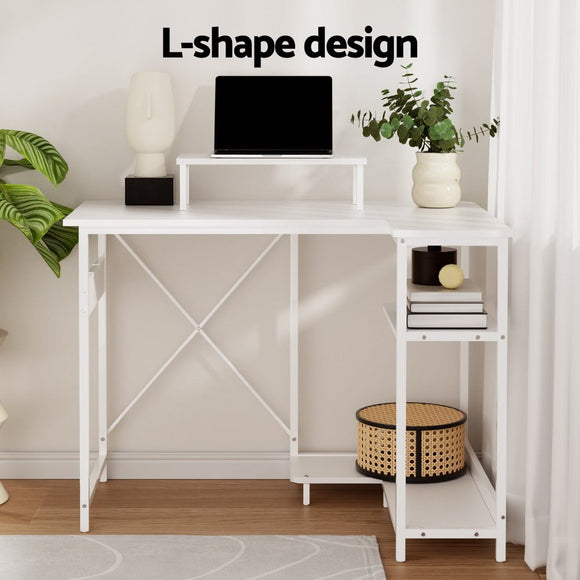Artiss Computer Desk L - Shape Home Office Study Table Open Shelves White 100CM - RnR Galore