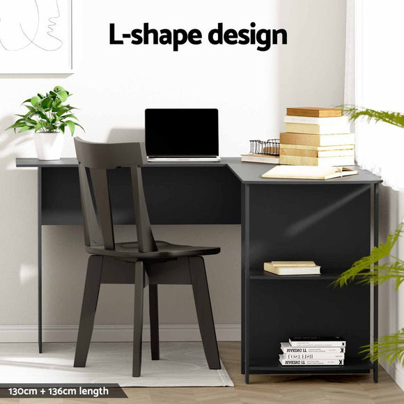 Artiss Computer Desk Shelf L - Shape Black 136CM - RnR Galore