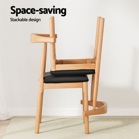Artiss Dining Chair Rubber Wood Leather Seat Black - RnR Galore