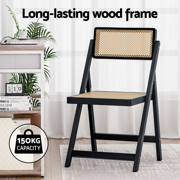 Artiss Dining Chair Wooden Rattan Foldable Black - RnR Galore