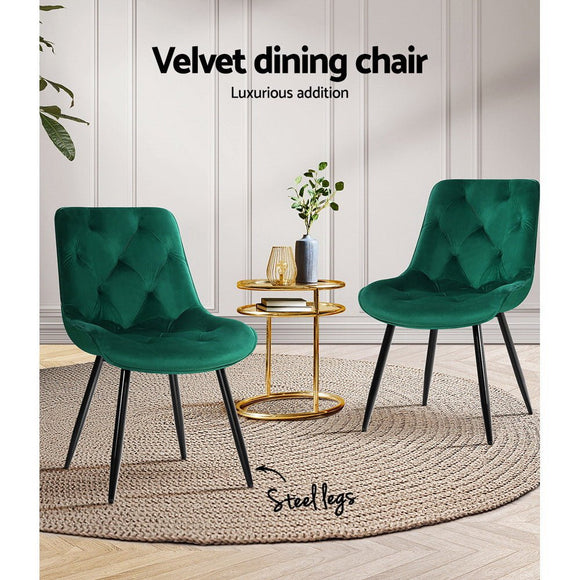 Artiss Dining Chairs Set of 2 Velvet Diamond Tufted Green - RnR Galore