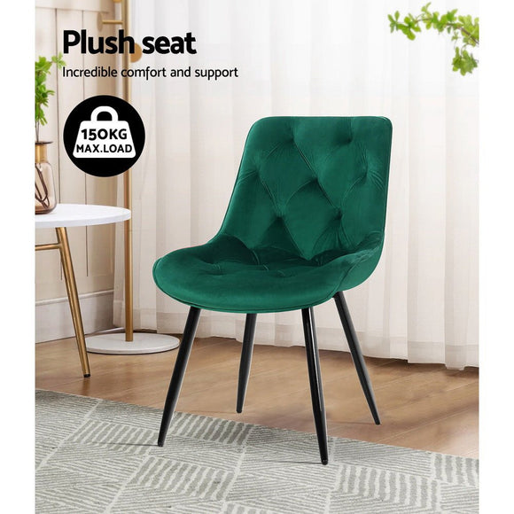 Artiss Dining Chairs Set of 2 Velvet Diamond Tufted Green - RnR Galore