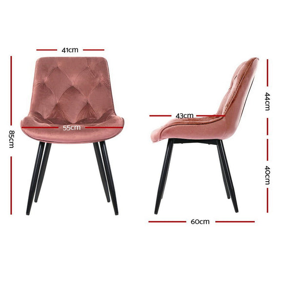 Artiss Dining Chairs Set of 2 Velvet Diamond Tufted Pink - RnR Galore