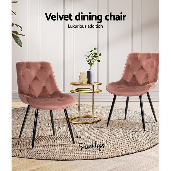 Artiss Dining Chairs Set of 2 Velvet Diamond Tufted Pink - RnR Galore