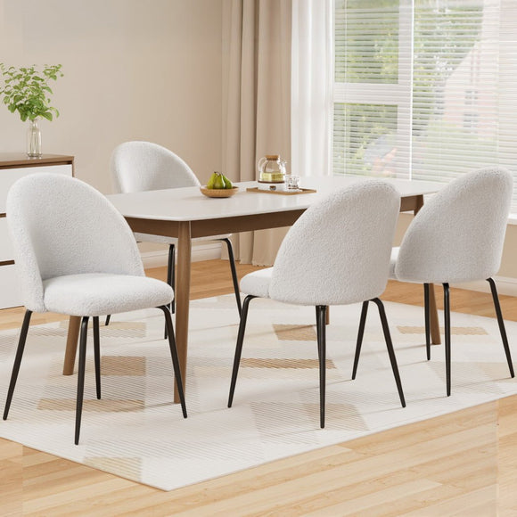 Artiss Dining Chairs Set of 4 Sherpa Boucle White - RnR Galore