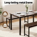 Artiss Dining Table and Chairs Set 3PCS Kitchen Metal Desk Bench Dark Walnut - RnR Galore