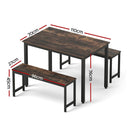 Artiss Dining Table and Chairs Set 3PCS Kitchen Metal Desk Bench Dark Walnut - RnR Galore