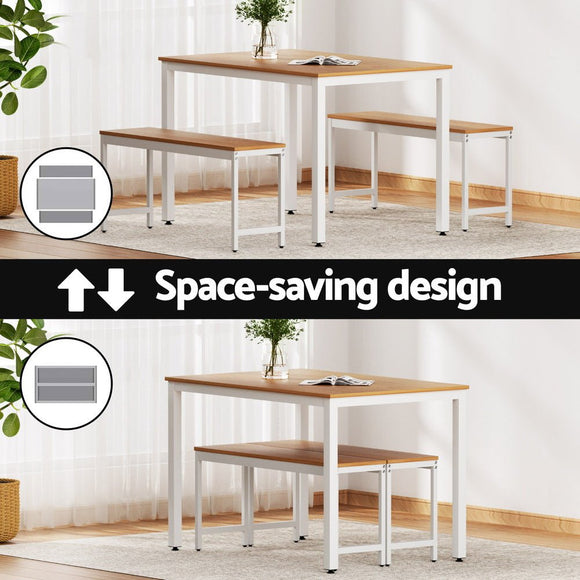 Artiss Dining Table and Chairs Set 3PCS Metal Desk Bench Sets Kitchen Furniture - RnR Galore