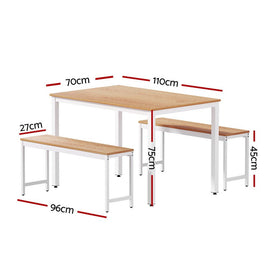 Artiss Dining Table and Chairs Set 3PCS Metal Desk Bench Sets Kitchen Furniture - RnR Galore
