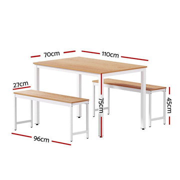 Artiss Dining Table and Chairs Set 3PCS Metal Desk Bench Sets Kitchen Furniture - RnR Galore