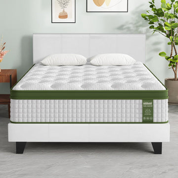 Artiss Double Bed Frame and BedStory Hybrid Mattress Bundle with Headboard White - RnR Galore