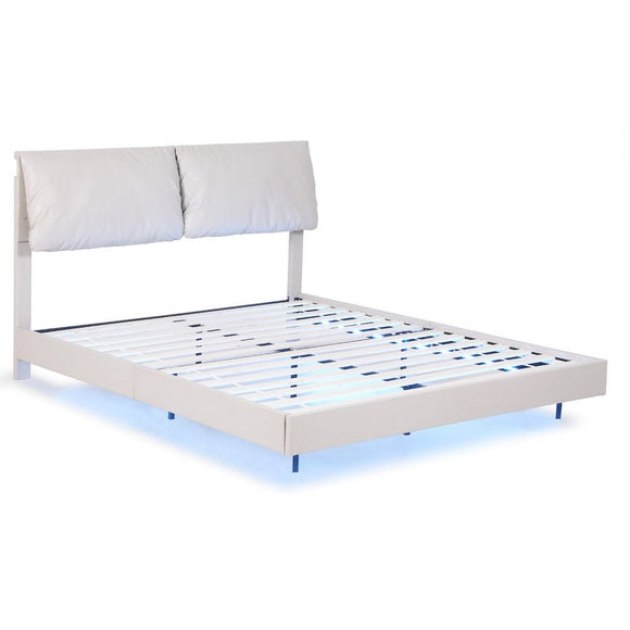 Artiss Double Bed Frame RGB LED Floating Beds Adjustable Headboard Beige White - RnR Galore