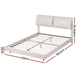 Artiss Double Bed Frame RGB LED Floating Beds Adjustable Headboard Beige White - RnR Galore