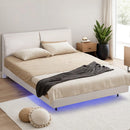 Artiss Double Bed Frame RGB LED Floating Beds Adjustable Headboard Beige White - RnR Galore