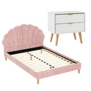 Artiss Double Bed Frame Scallop Headboard Pink Velvet with 2 Drawer Bedside Table - RnR Galore