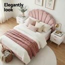 Artiss Double Bed Frame Scallop Headboard Pink Velvet with 2 Drawer Bedside Table - RnR Galore