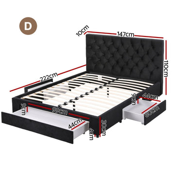Artiss Double Bed Frame Storage Charging Station Upholstered 3 Drawers USB Type - C - RnR Galore