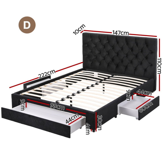 Artiss Double Bed Frame Storage Charging Station Upholstered 3 Drawers USB Type - C - RnR Galore