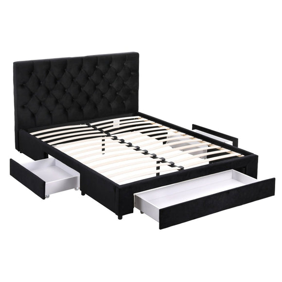 Artiss Double Bed Frame Storage Charging Station Upholstered 3 Drawers USB Type - C - RnR Galore