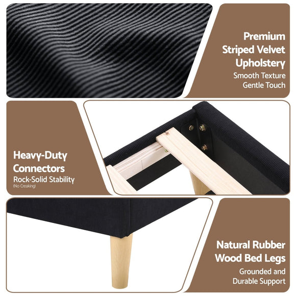 Artiss Double Bed Frame Upholstered Adjustable Headboard Mood Lighting Heavy Duty Black Velvet - RnR Galore