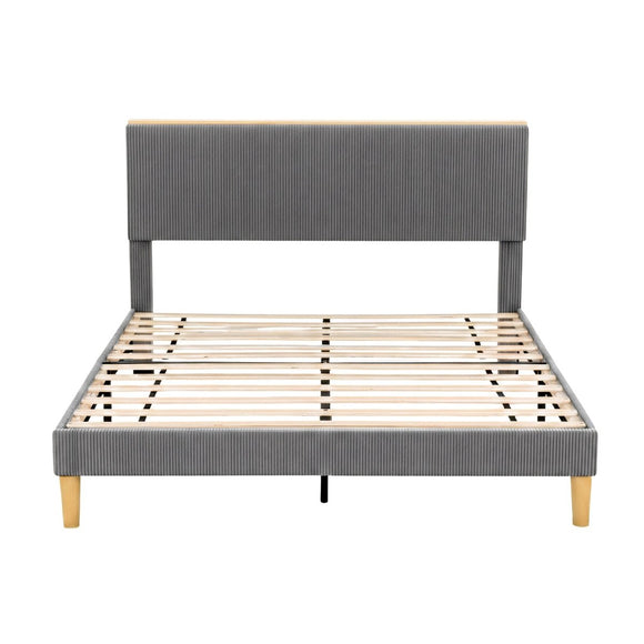 Artiss Double Bed Frame Upholstered Adjustable Headboard Mood Lighting Heavy Duty Grey Velvet - RnR Galore