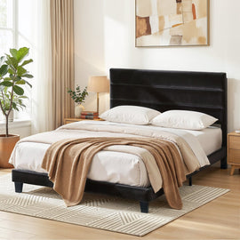 Artiss Double Bed Frame Upholstered Platform Base with Geometric Headboard Black Velvet - RnR Galore